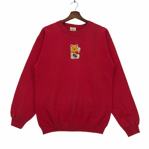 Vintage 90s pooh Walt Disney Sweatshirt Crewneck Pooh Cartoon Character Red Colour Small Size Vintage Sweatshirt.