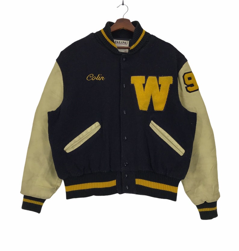 Vintage 80s Delong Winkler Wool Jacket Versity Snap Button Spellout ...
