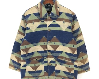 Vintage 90's Aztec Wool Jacket: Tribal Print (Size Medium)