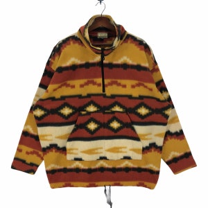 Vintage Aztec Fleece Jacket Multicolor Aztec Navajo Half Zip Fleece Jacket