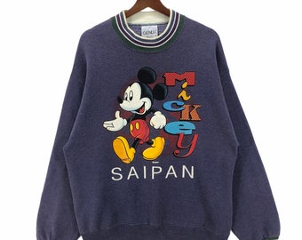 Vintage Disney Mickey Mouse Sweatshirt, SAIPAN Cartoon Graphic (Large)