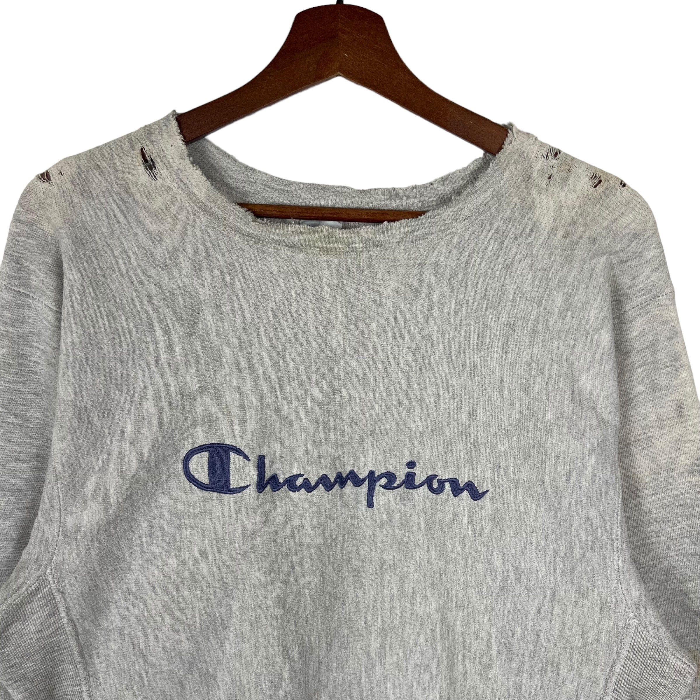 Distressed Ripped Sweatshirt Vintage Champion Reverse Weave Sweatshirt Champion Script Logo Sweatshirt Size Medium Etsy UK