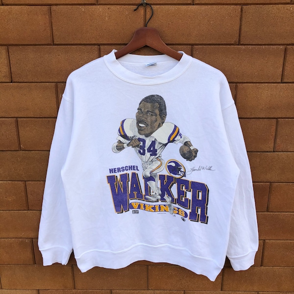 RARE!! Vintage 90’s NFL Minnesota Vikings Sweatshirt Herschel Walker Cartoon Character Vikings Pullover Jumper Made In USA Size Medium