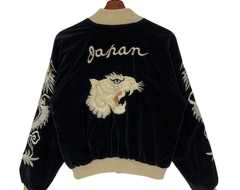 Vintage Sukajan Reversible Velvet Jacket Embroidered Souvenir Jacket Size Medium