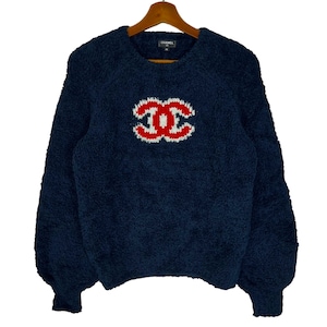 Chanel CC Navy Wool Teddy Sweater Size 40 image 1