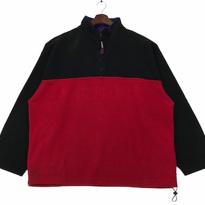 Vintage 90s Tommy Hilfiger Half Zip Fleece Sweatshirt Big Logo Spellout Hilfiger Streetwear Fashion Pullover Medium Size Vintage Sweatshirt.