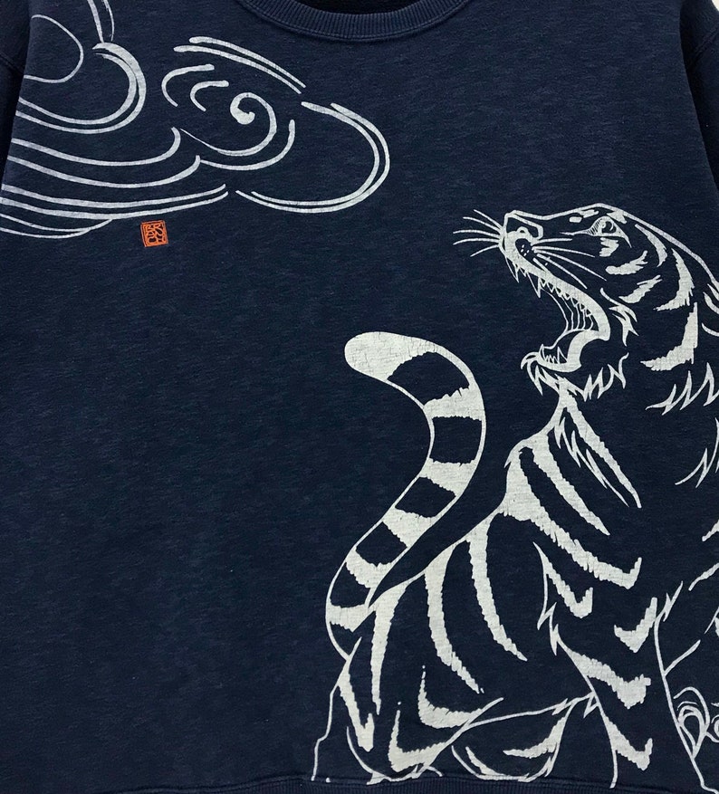 Vintage Japanese Hilter Gress Sukajan Crewneck Sweatshirt Printed Full Print Tiger Front Back Japanese Designer 2XLarge Size Vintage Shirt.
