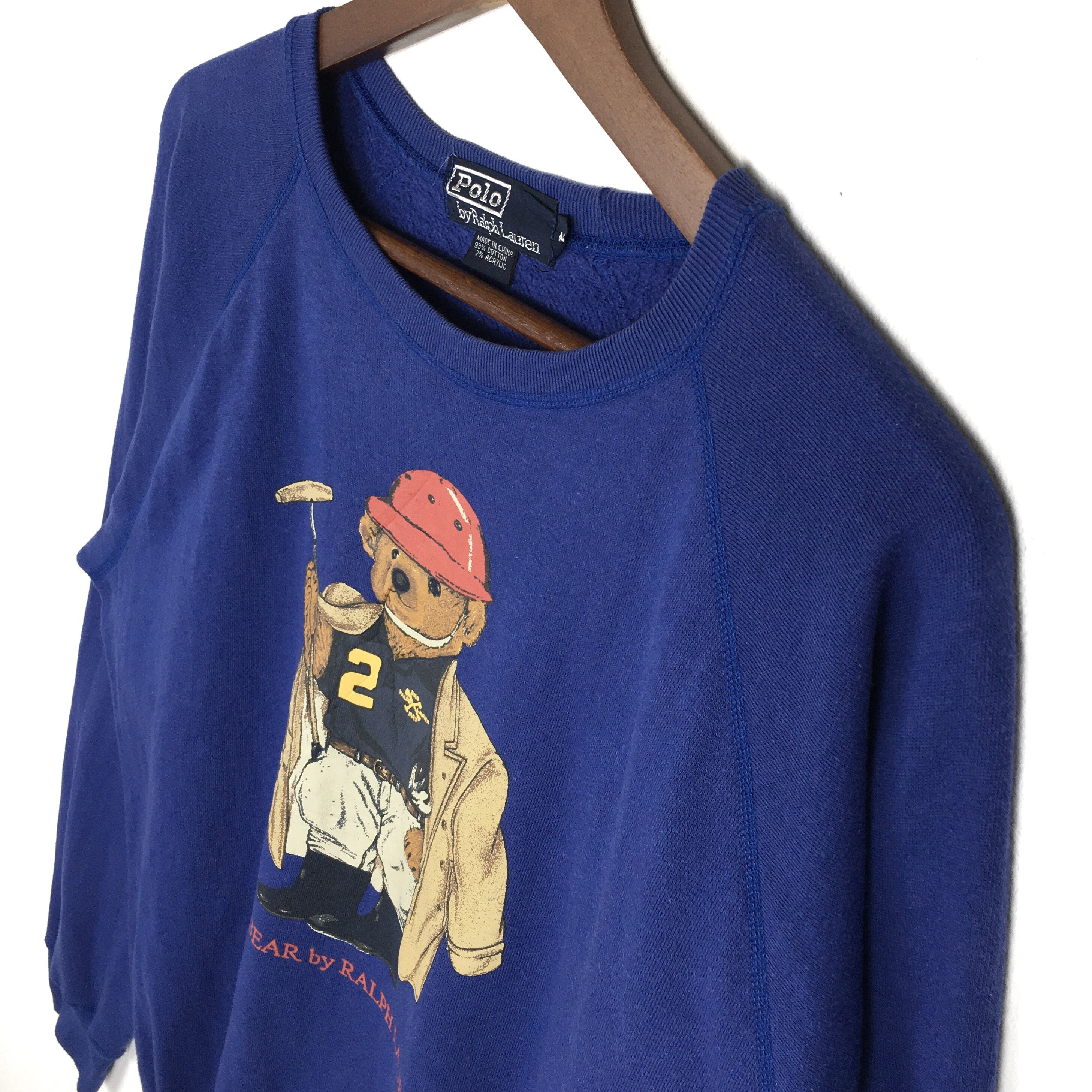 Vintage 90s Ralph Lauren Polo Bear Sweatshirt - Blue Medium - Etsy