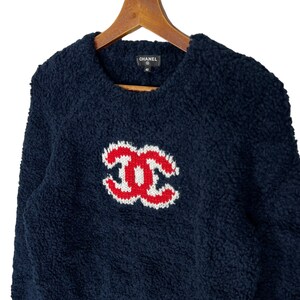Chanel CC Navy Wool Teddy Sweater Size 40 image 3