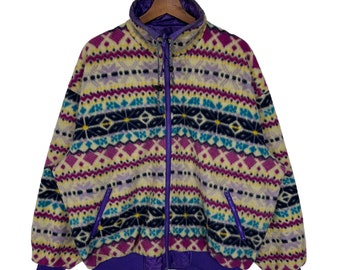 Vintage 90s SALOMON Fleece Pullover Jacket ,aztec Color