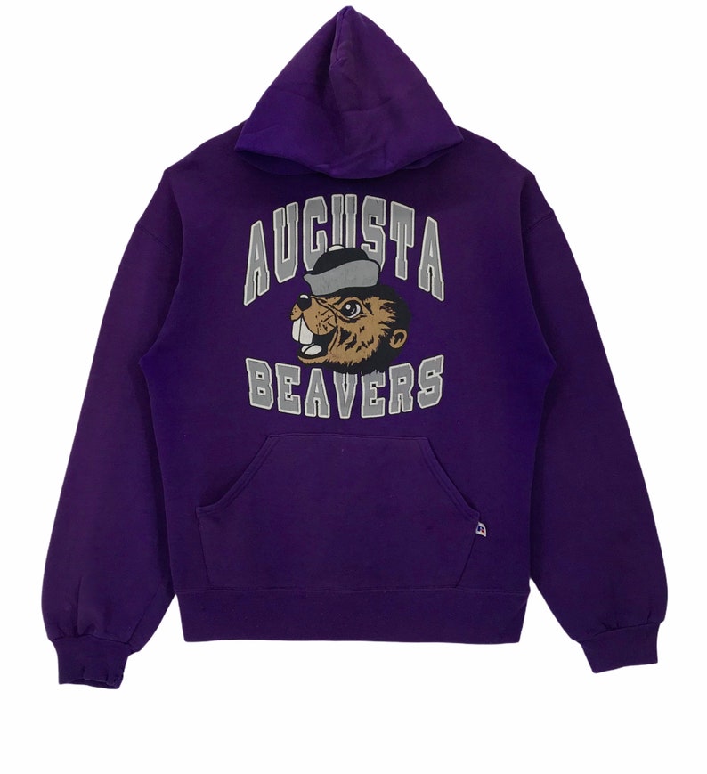 Vintage 90\u2019s Augusta Beavers Baseball Hoodie Big Print SpellOut Medium Size Sweatshirt.