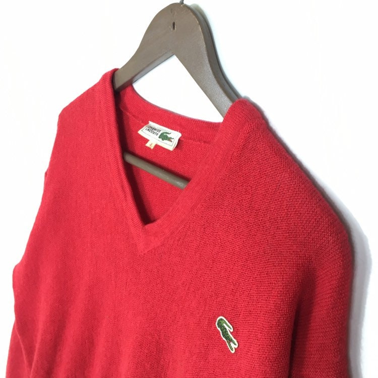 Vintage Lacoste Wool Jumper Pullover Red Lacoste Jumper V-neck Lacoste  Pullover - Etsy