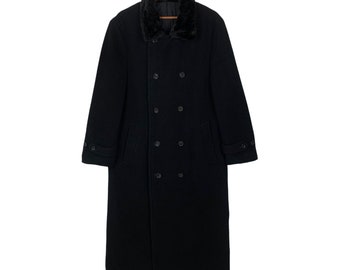 Vintage Comme Des Garcons Wool Long Coat with Fur Collar (Size Small)