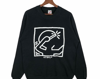 Collectible!! Vintage 80’s Keith Haring Sweatshirt King of Street Art Keith Haring Sweatshirt Crew Neck Pullover Jumper Size XL