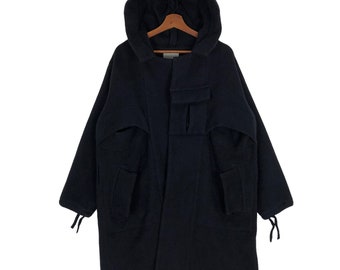 Amazing Yohji Yamamoto Deconstructed Wool Jacket 1980s Yohji Yamamoto Signature Series Wool Hooded Coats Size Medium