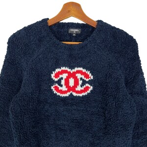 Chanel CC Navy Wool Teddy Sweater Size 40 image 2