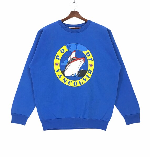 Sudadera con cuello redondo vintage de los anos 90 con estampado de puerto de Vancouver Canada jersey con hechizos capacidad de la terminal de Vancouver camisa vintage de talla extra grande