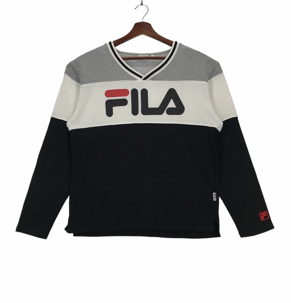 Vintage Fila V Neck Sweatshirt Big Logo Spellout Fila Streetwear
