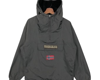 1990s Napapijri Rainforest Jacket Blue Fleece Lined Anorak Small