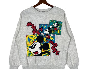 Sudadera vintage de Mickey Mouse, cuello redondo de Disney (talla mediana)