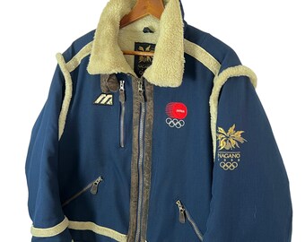 フリースウェア（NAGANO オリンピック） Vtg 90s Mizuno Olympic Nagano 1998 Sherpa Jacket Size Medium - Etsy
