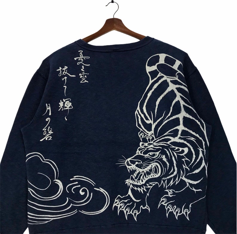 Vintage Japanese Hilter Gress Sukajan Crewneck Sweatshirt Printed Full Print Tiger Front Back Japanese Designer 2XLarge Size Vintage Shirt.