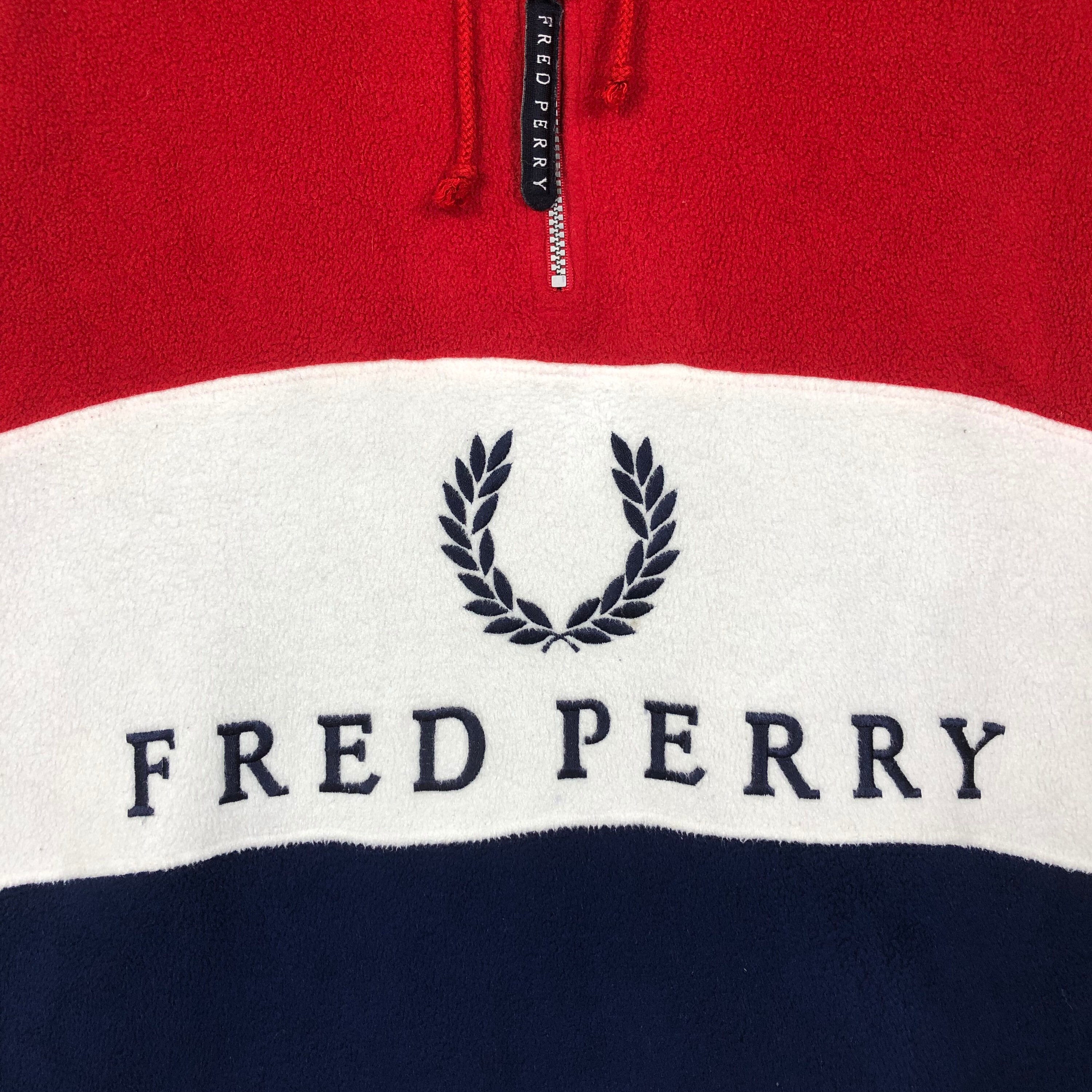 Vintage Fred Perry Fleece Hoodie Multicolour Block Fred