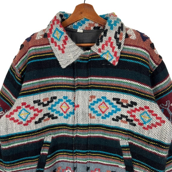 Vintage Native Aztec Tribal Tribe Wool Coat Jacket - image 2