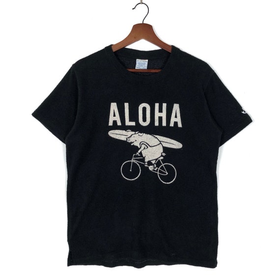 Vintage Aloha Surf Tee Hogg Riding Bicycle Surf B