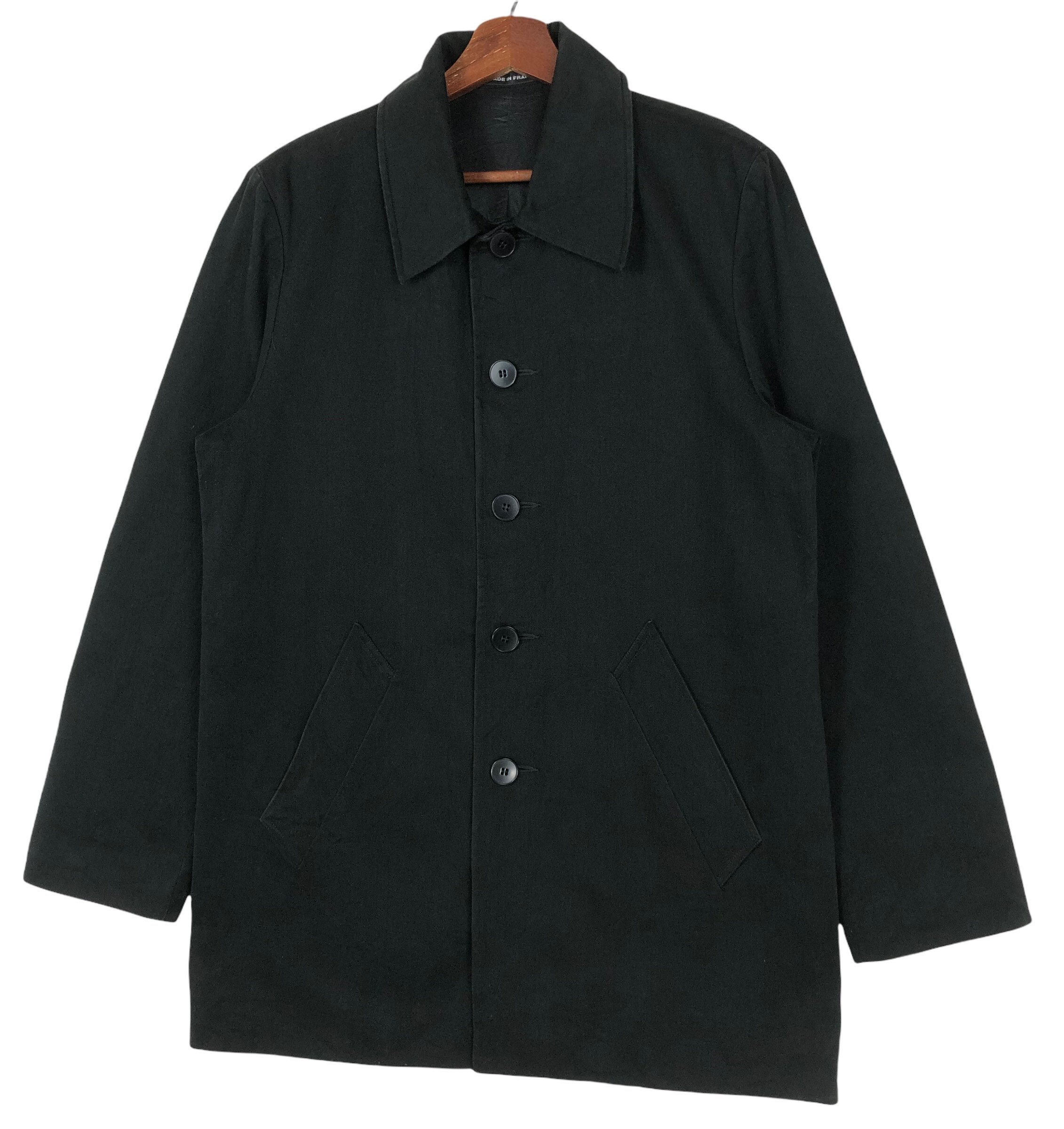 agnes b. Homme PARIS Wool Jacket サイズ3 Vintage Agnes B Homme Black Cotton Chore Jacket - Made in