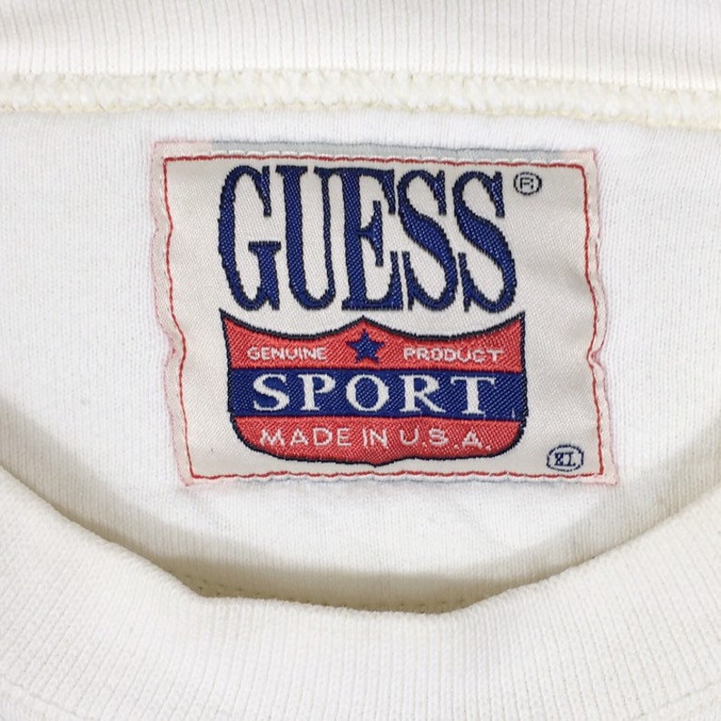 Vintage 90s Guess Sweatshirt Guess Big Logo Made In Usa Size Large White Colour Embroidery Big Logo Guess Sweatshirt