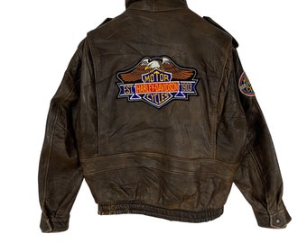 ジャケット・アウター 90s Harley-Davidson short leather bomber Vintage 90s Harley Davidson Leather Bomber Jacket Distressed Size