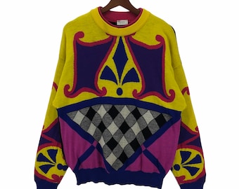 Stunning!! Vintage Versus Gianni Versace Sweater Multicolor Design Sweater By Gianni Versace Made In ITALY Size Medium