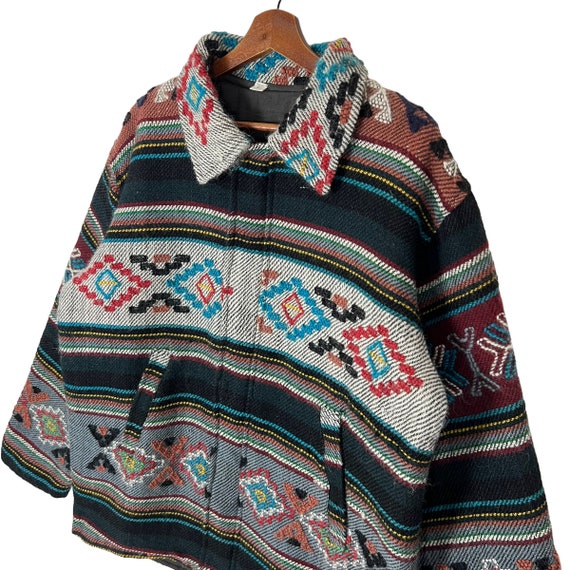 Vintage Native Aztec Tribal Tribe Wool Coat Jacket - image 3