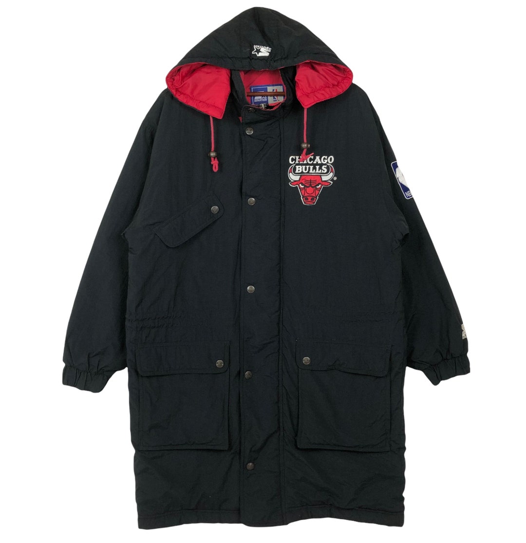 Vintage 90s Chicago Bulls Starter Nylon Parka Long Coat (size