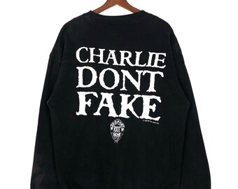 RARE!! 90’s Charles Manson Vintage Crewneck Sweatshirt Charlie Dont Fake Zooport Riot Gear 1991 Helter Skelter Serial Killer