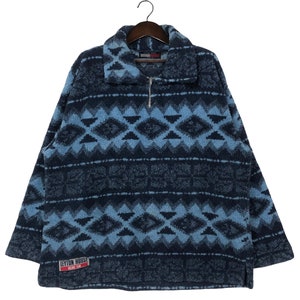 Vintage Leyton House Aztec Fleece Hoodie - Multicolored Half Zip