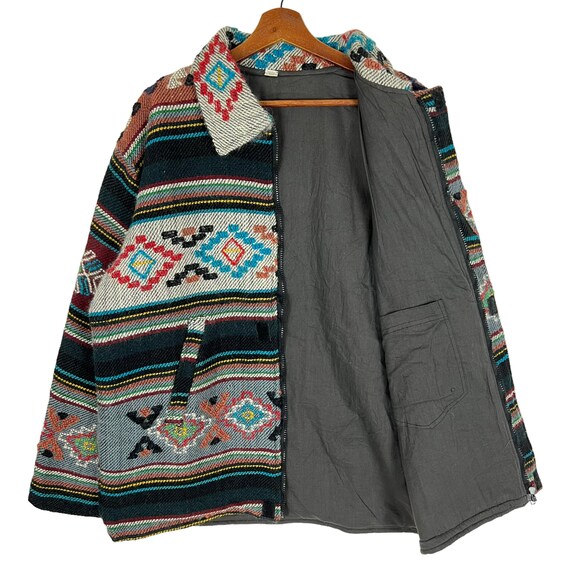 Vintage Native Aztec Tribal Tribe Wool Coat Jacket - image 4
