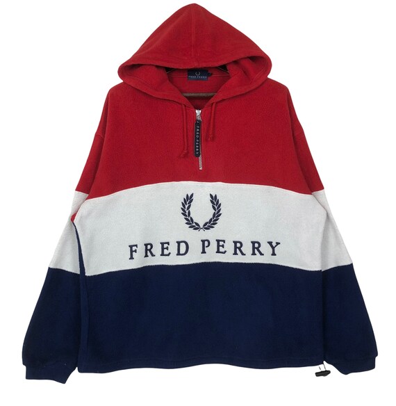 Vintage Fred Perry Fleece Hoodie Multicolour Bloc… - image 1