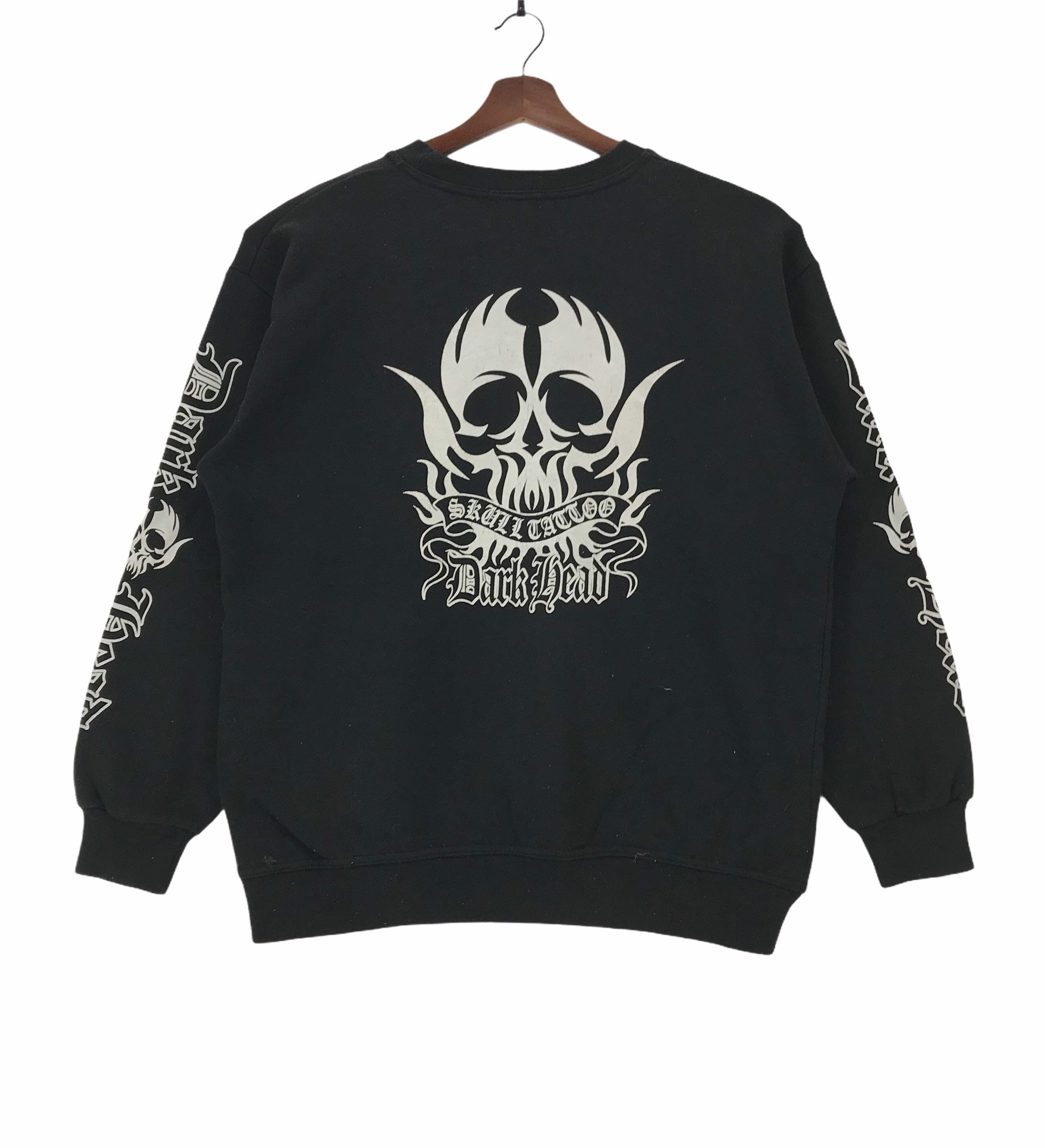 Vintage Dark Head Skull Tatoo Sweatshirt Crewnek Printed Front Back ...