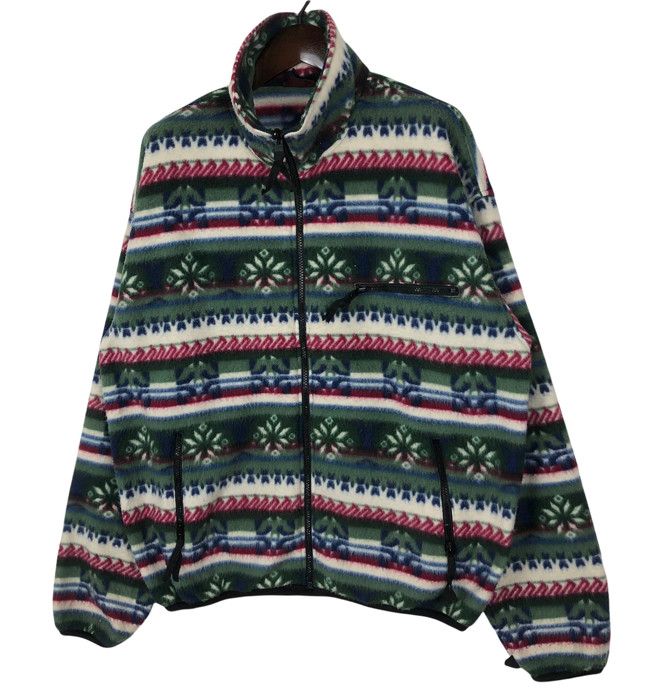 Vintage Aztec Fleece Jacket: Tribal Zip Up, Multicolored