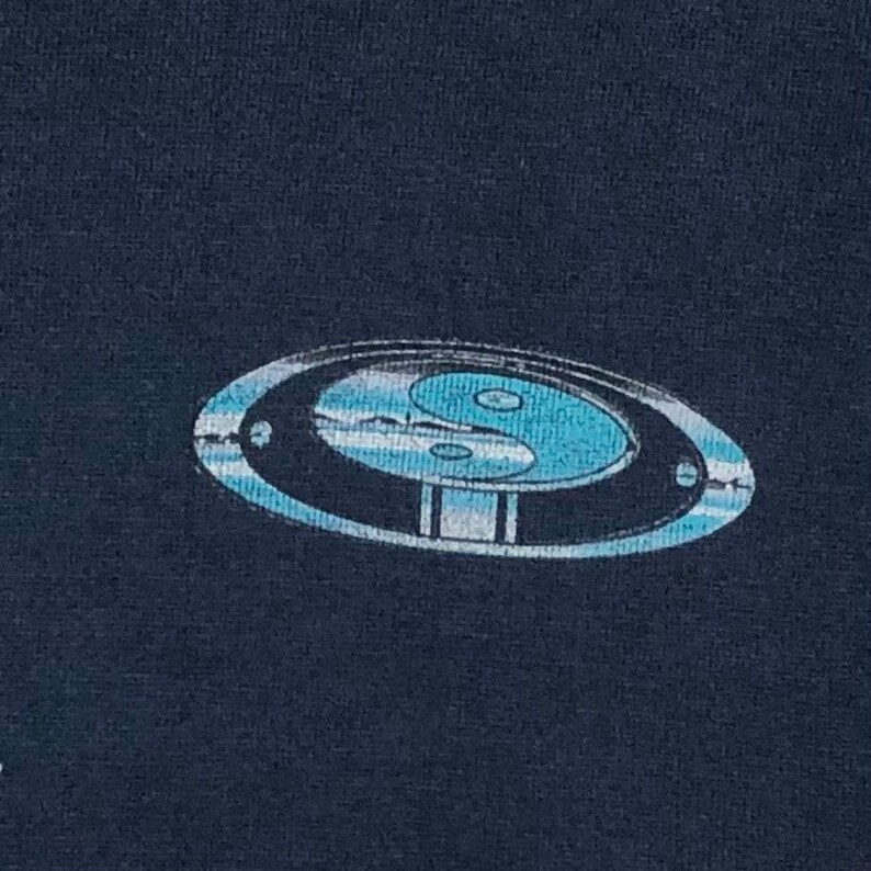 Pu&ograve; includere: Un simbolo yin yang blu e bianco all'interno di un design circolare su sfondo nero.