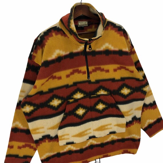 Vintage Aztec Fleece Jacket Multicolor Aztec Nava… - image 3