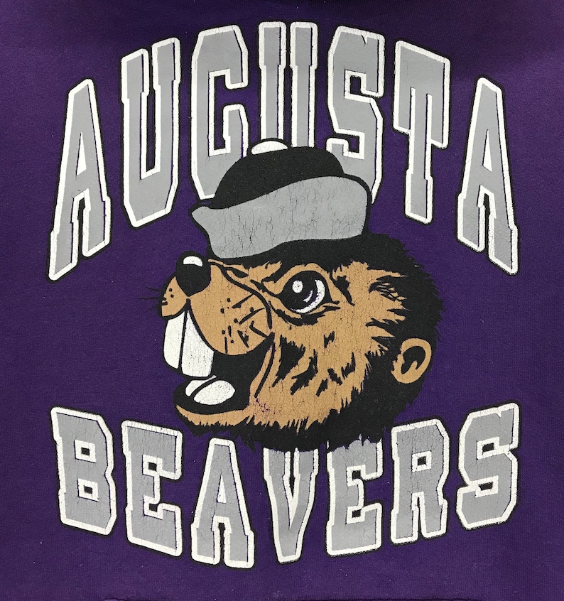 Vintage 90\u2019s Augusta Beavers Baseball Hoodie Big Print SpellOut Medium Size Sweatshirt.