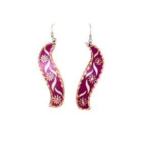 Thick Wave Earrings - Purple & Silver