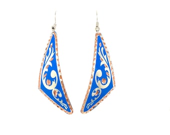 Triangle Earrings - Blue & Silver