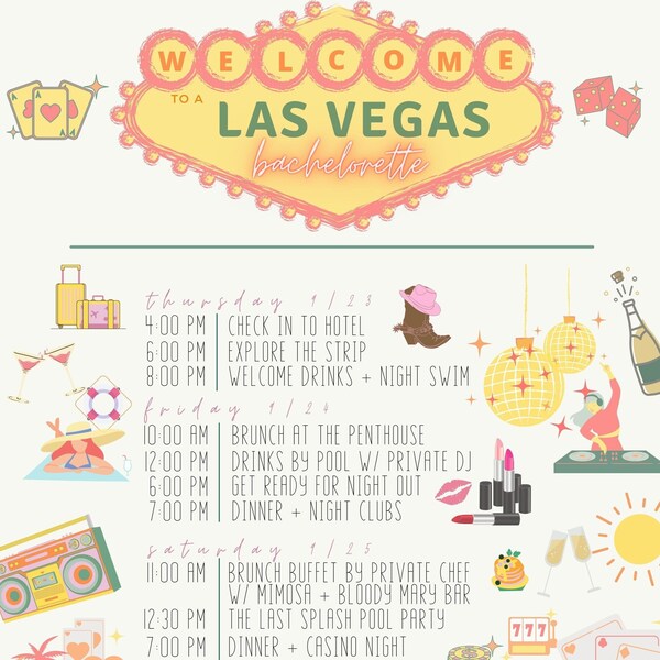Vegas Itinerary Template Etsy