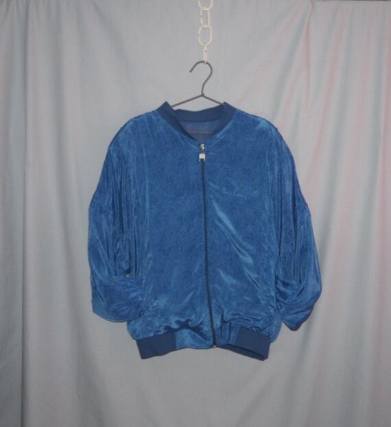 Vintage 80's PIERRE CARDIN blue silk unisex Bomber