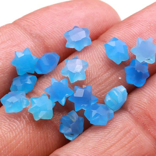 Blue Chalcedony Star Beads, Miniature Chalcedony Star Shape Beads, 6 MM Star Shape Gemstone for Jewelry, 6 Sides Carving Star Beads