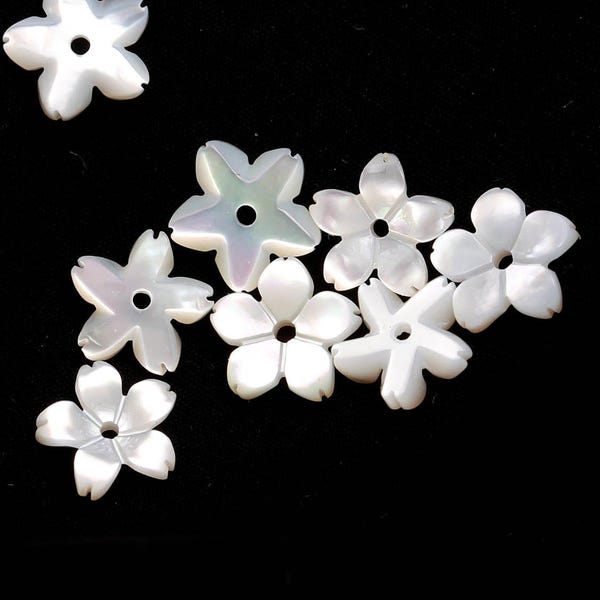 Mini Pearl Jasmine Flower for Jewelry Making, Mother of Pearl Flower Shape Carving, Pearl Flowers, 8 MM Center Hole Bead